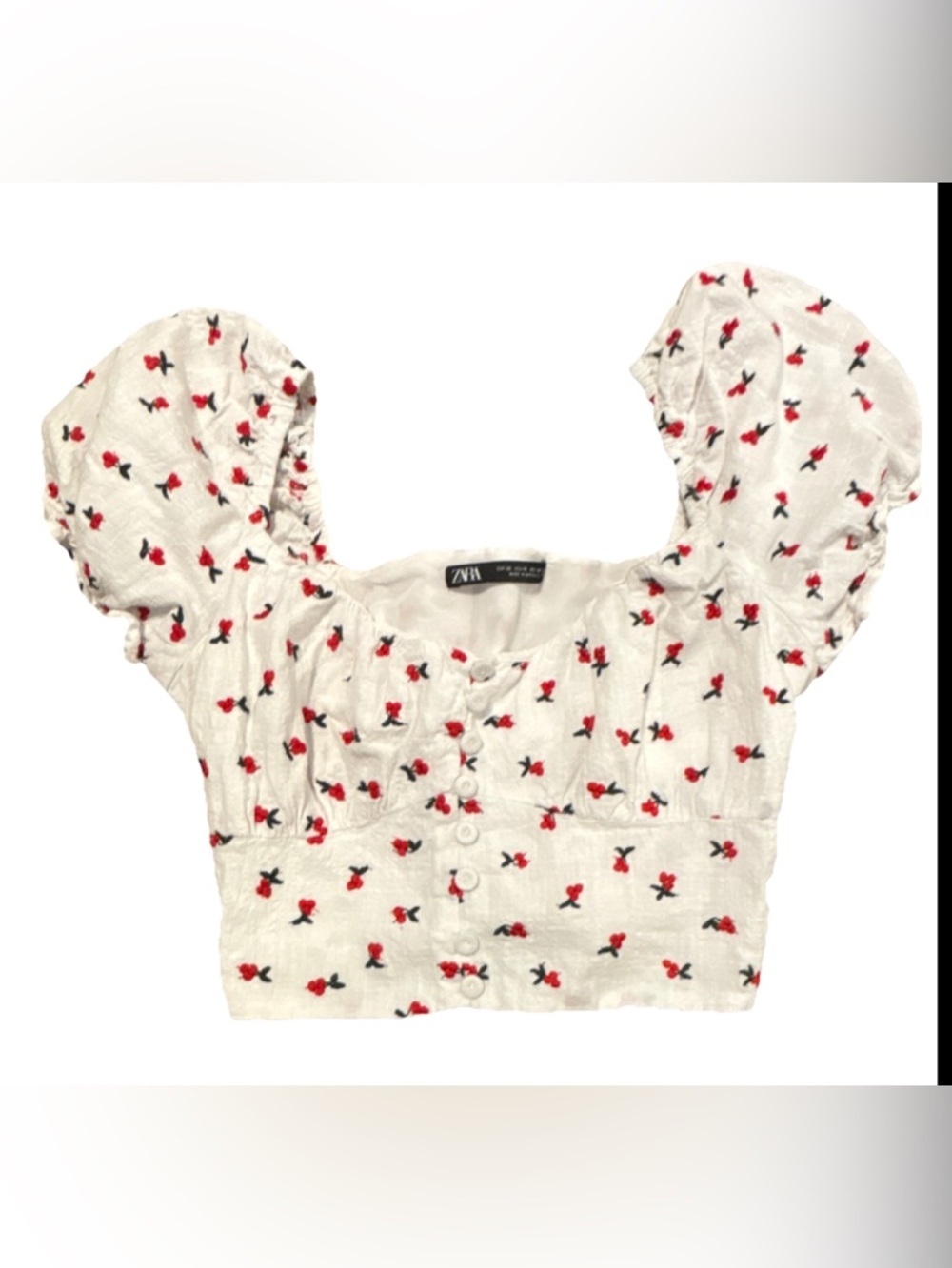 Zara White Crop Top with Red Floral Print